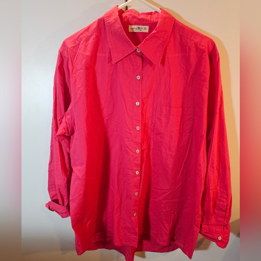 Natural Life Coral Button-Up Blouse - Picture 1 of 6